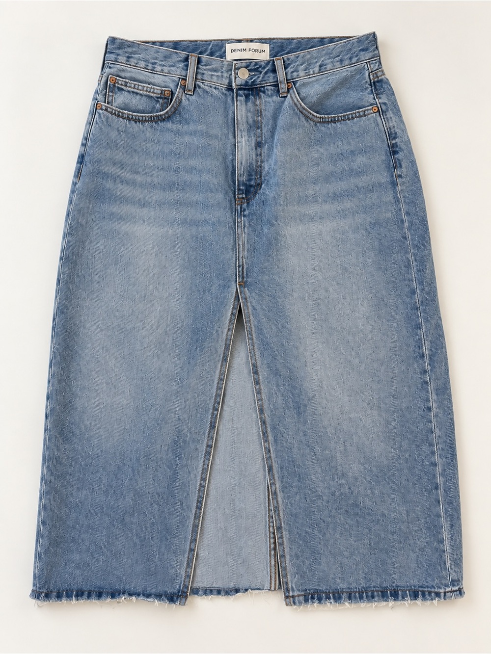 Aritzia Denim Midi Skirt in Washed Blue with Front Slit